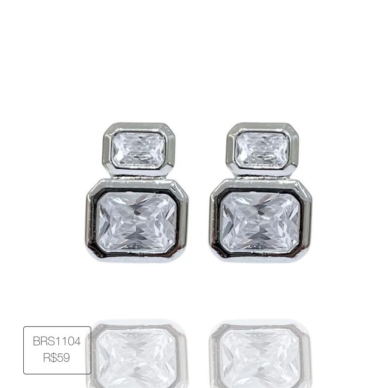 Brinco Asteria Zirconia Retangular Prateado